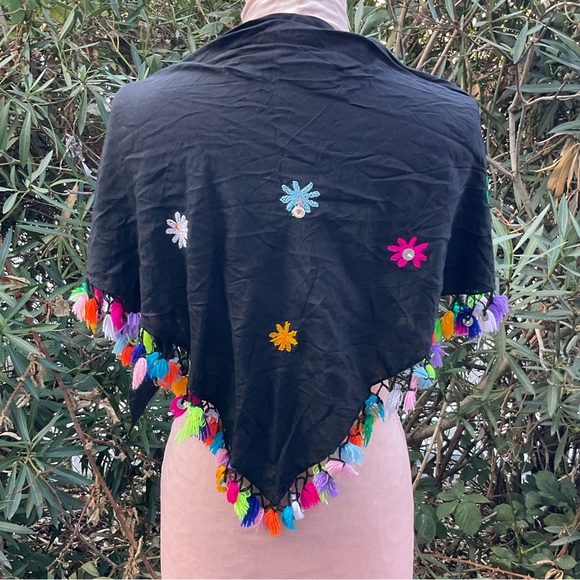 Colorful handmade bohemian gypsy triangle scarf tassels fringe sequins detail - Picture 2 of 11